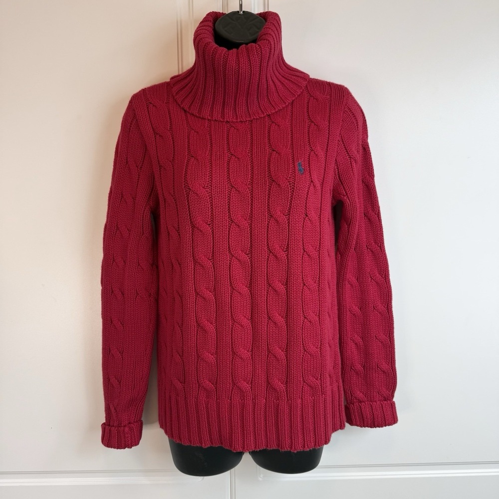 Vintage Ralph Lauren Black Label Cable Knit Turtleneck Sweater Women's Med Red